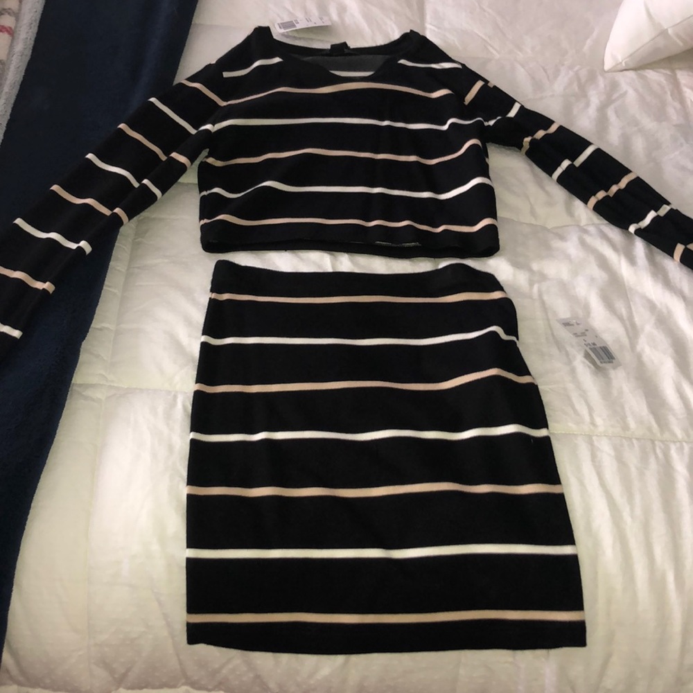Black Striped Forever 21 Two-Piece Outfit